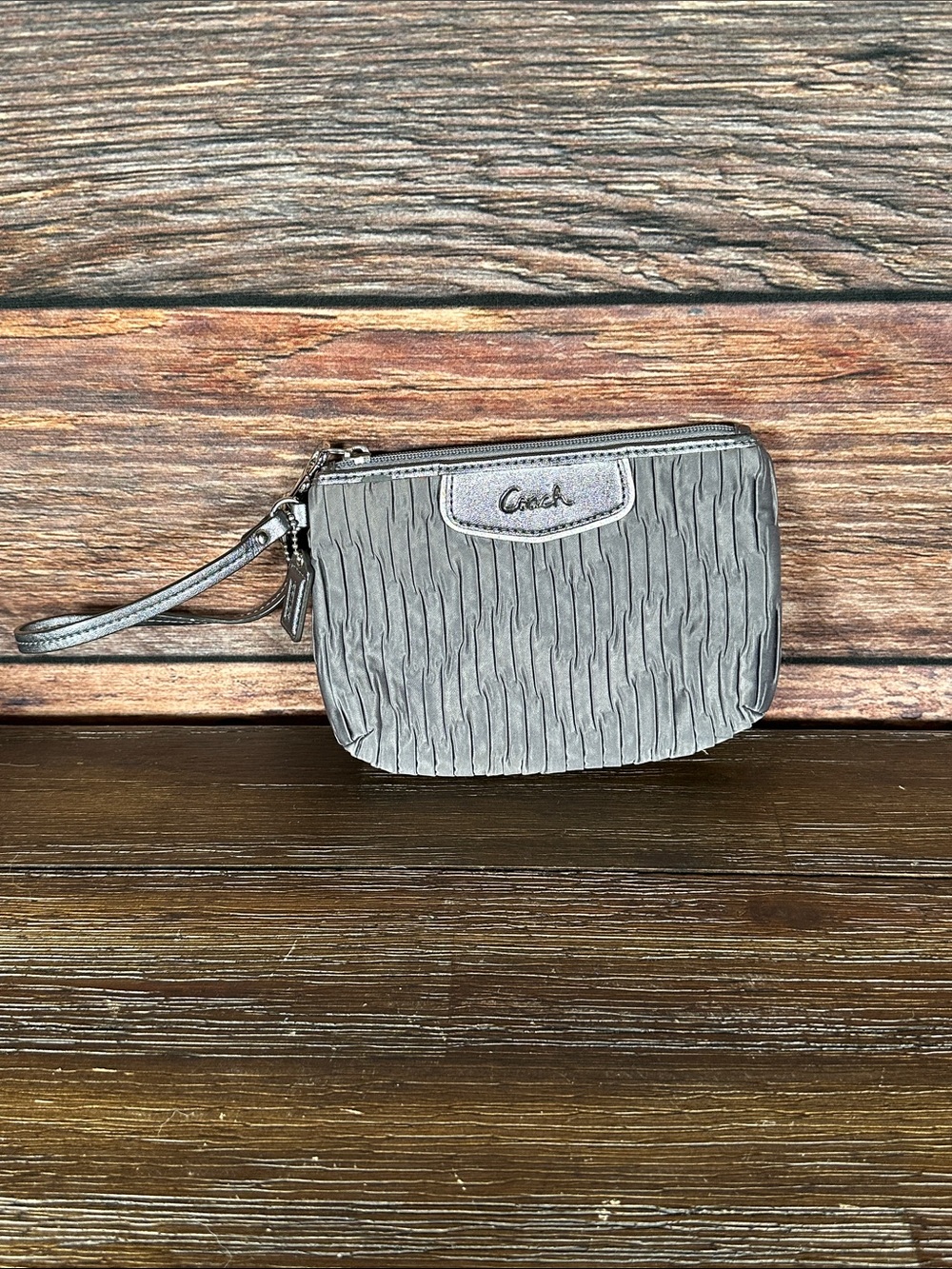 Coach Silver-Gray Pleated Wristlet